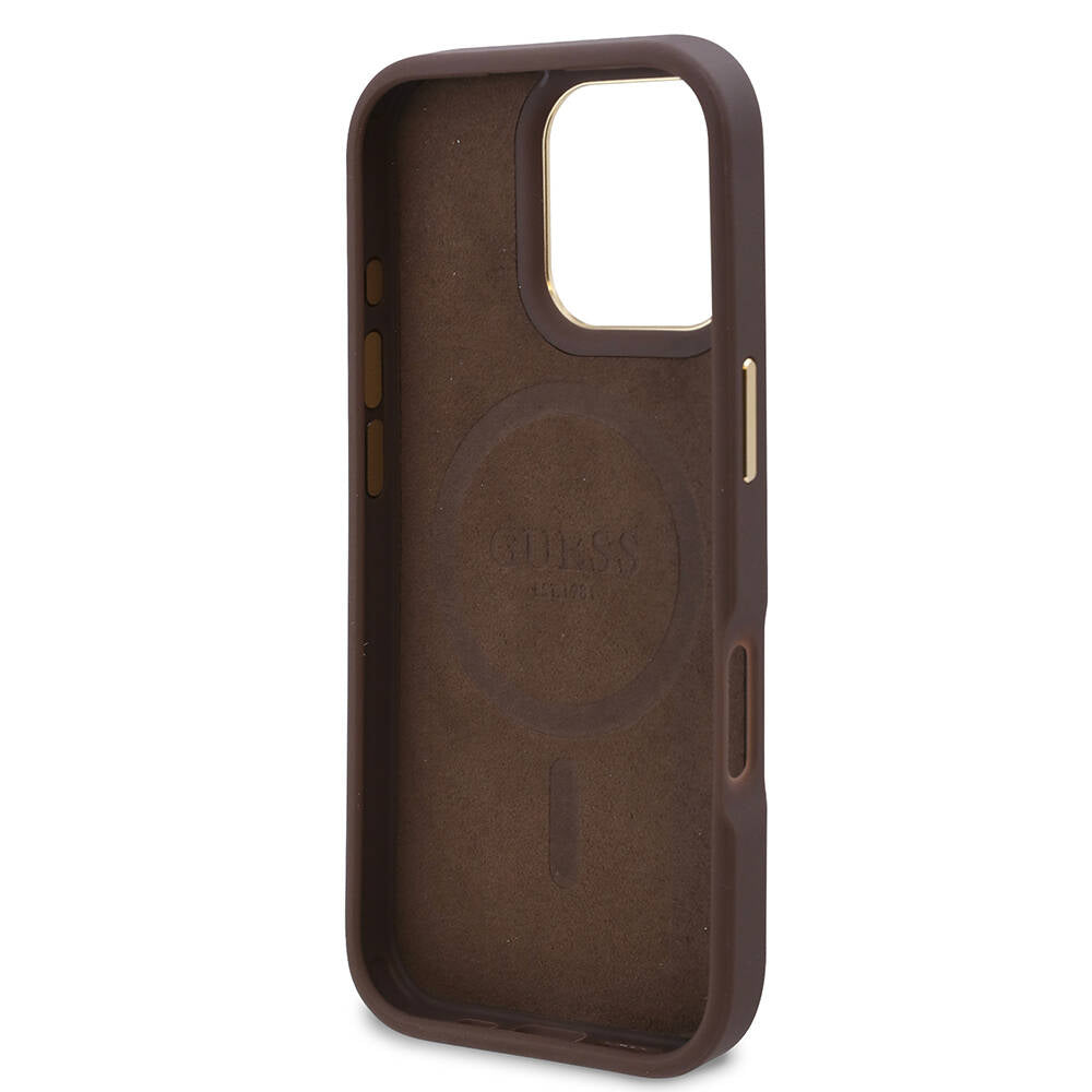 MagSafe Case for Apple iPhone 16 Pro Max, Guess, 4G Logo Plate, Black