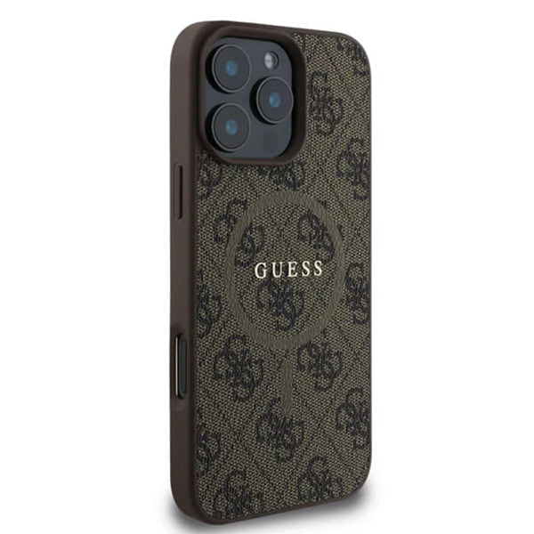 MagSafe Case for Apple iPhone 16 Pro Max, Guess, 4G Ring Classic Logo, Brown