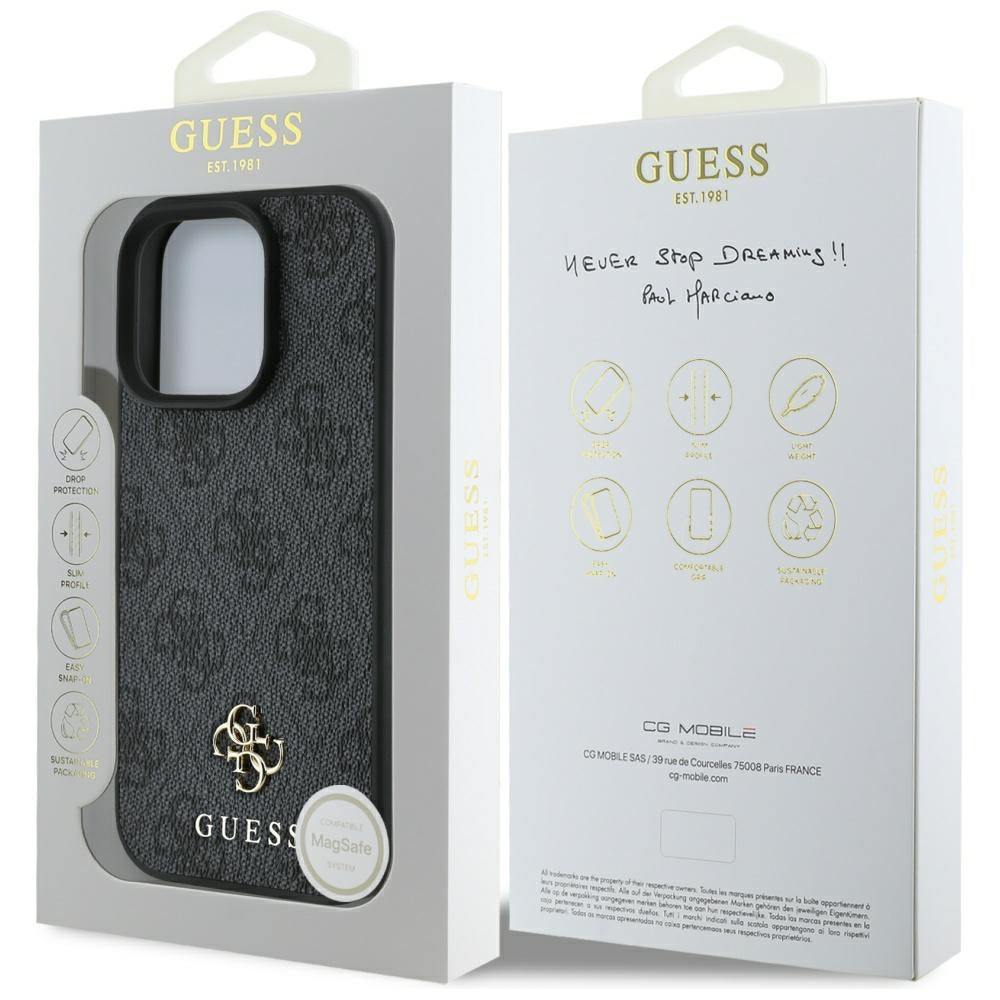 MagSafe Case for Apple iPhone 16 Pro Max, Guess, 4G Small and Classic Logo, Black