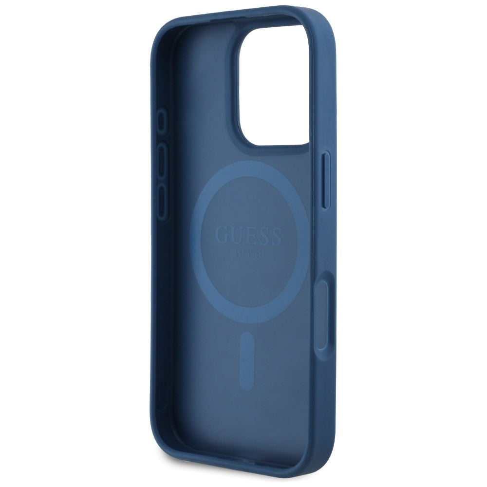 MagSafe Case for Apple iPhone 16 Pro Max, Guess, Grained Flowers, Blue