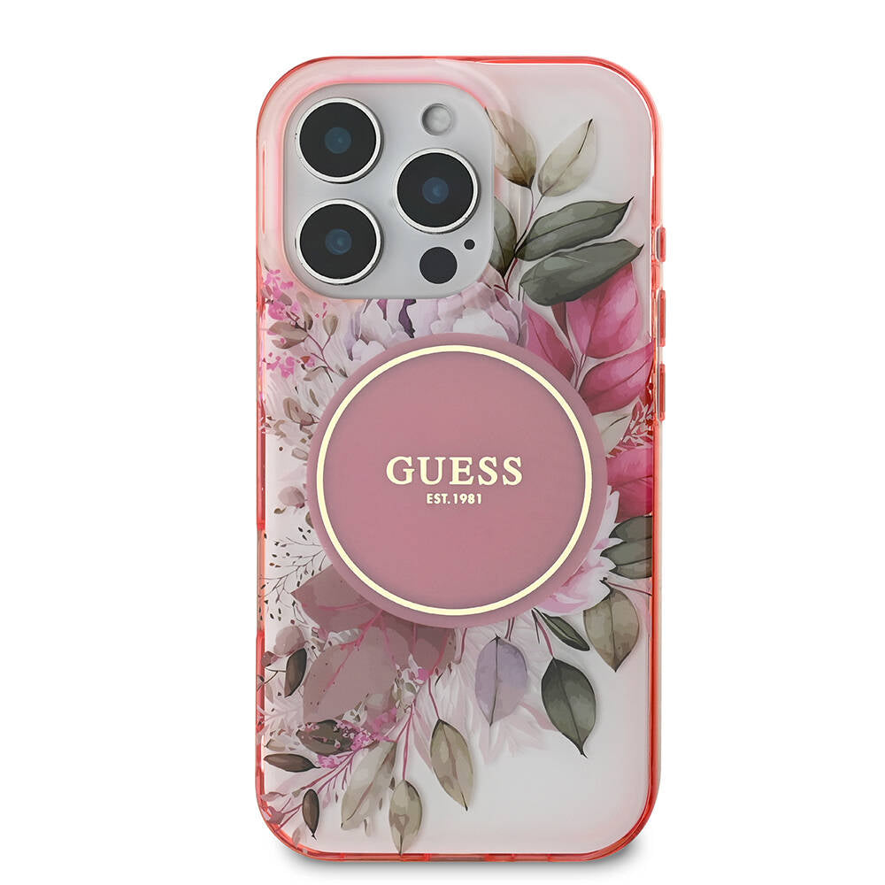 MagSafe-skal för Apple iPhone 16 Pro Max, Guess, IML Flower & Tonal Circle, Rosa