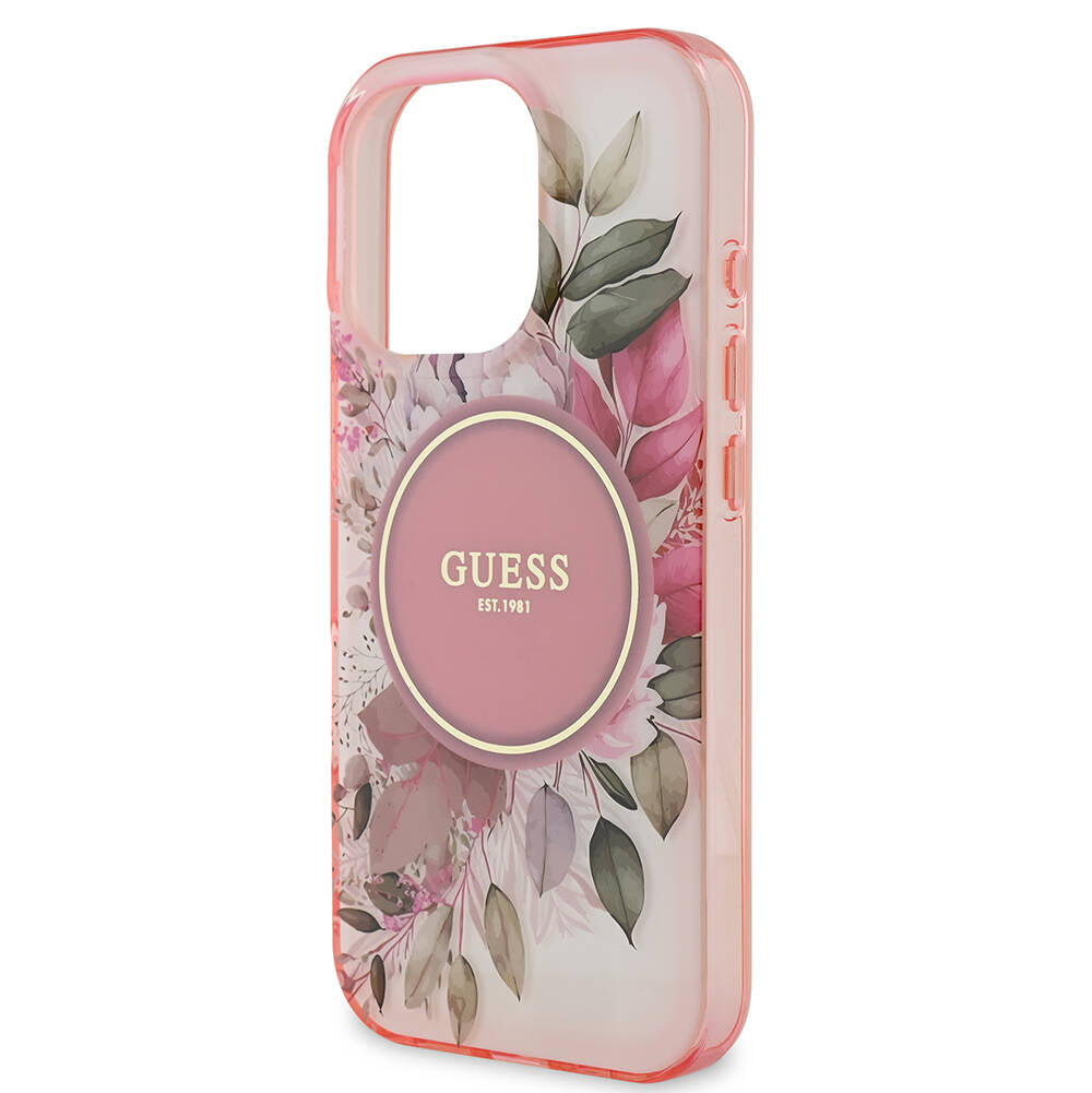 MagSafe-skal för Apple iPhone 16 Pro Max, Guess, IML Flower & Tonal Circle, Rosa