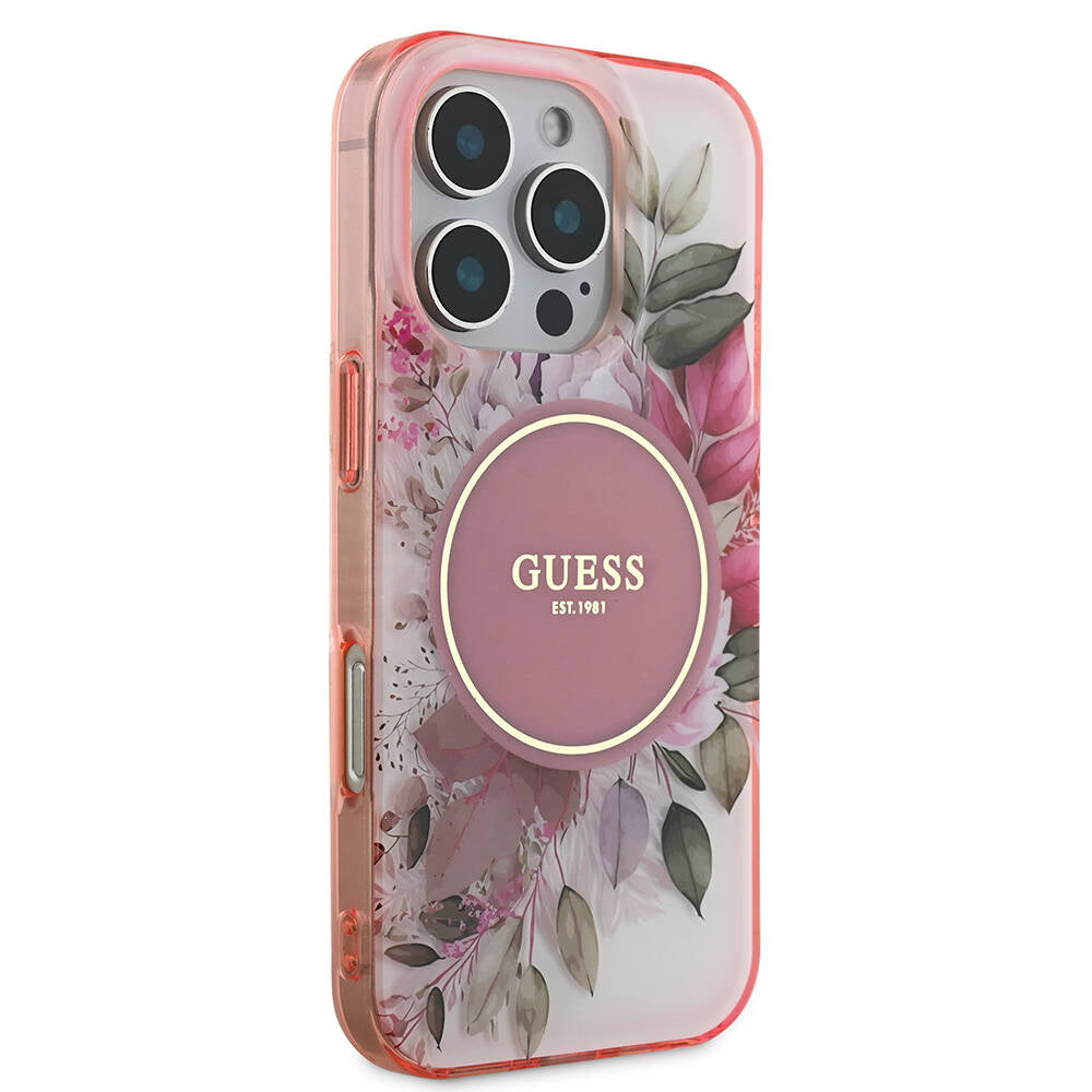 MagSafe-skal för Apple iPhone 16 Pro Max, Guess, IML Flower & Tonal Circle, Rosa