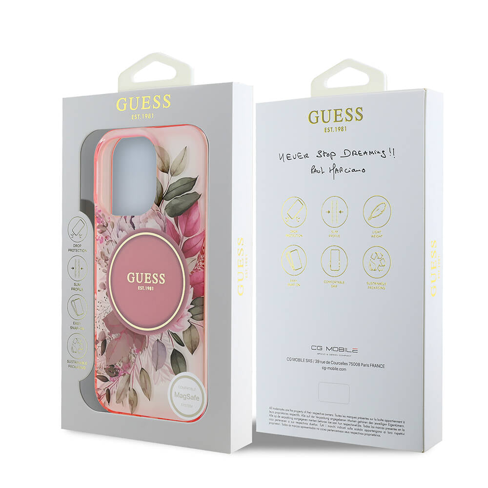 MagSafe-skal för Apple iPhone 16 Pro Max, Guess, IML Flower & Tonal Circle, Rosa