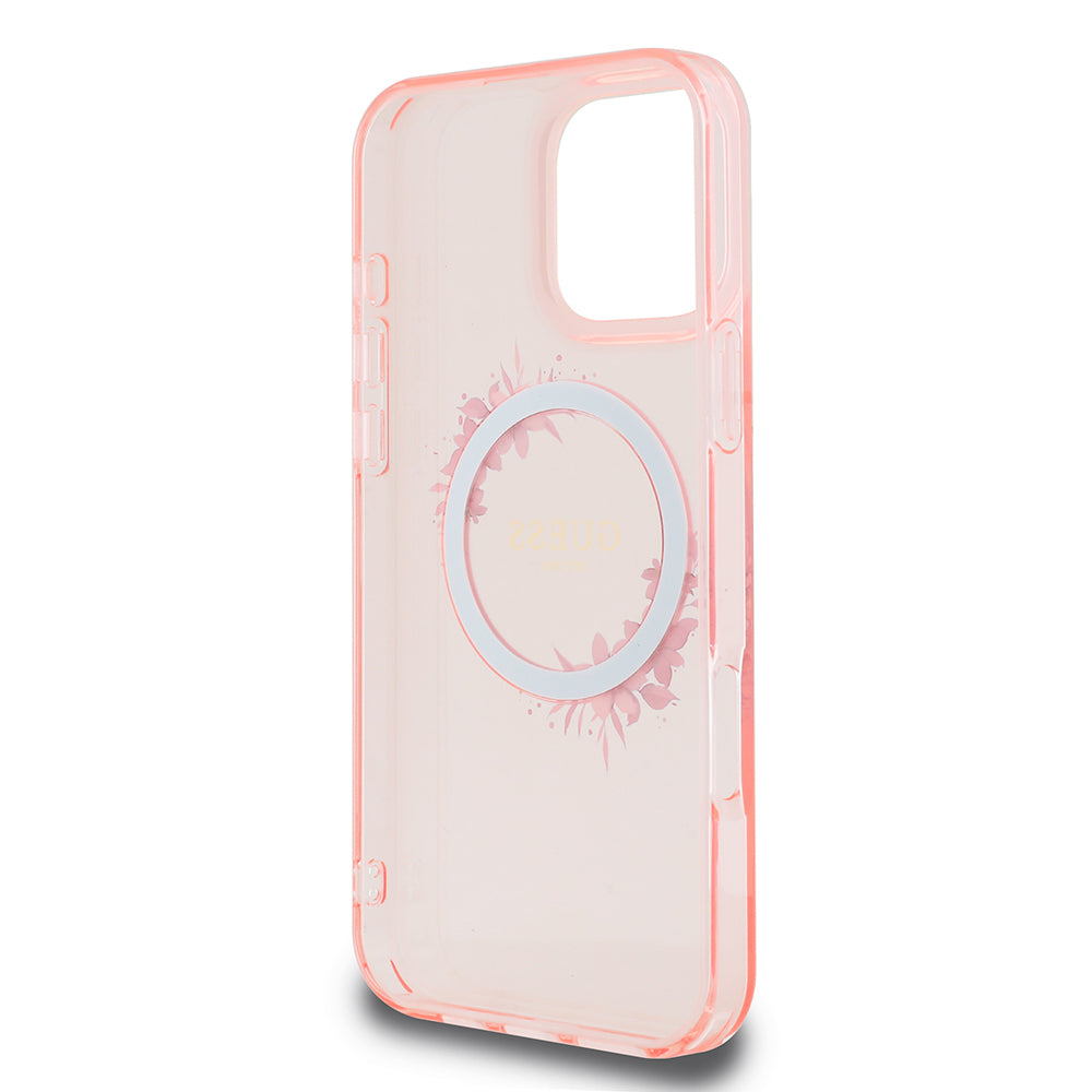 MagSafe Case for Apple iPhone 16 Pro Max, Guess, IML Flowers Wreath, Pink