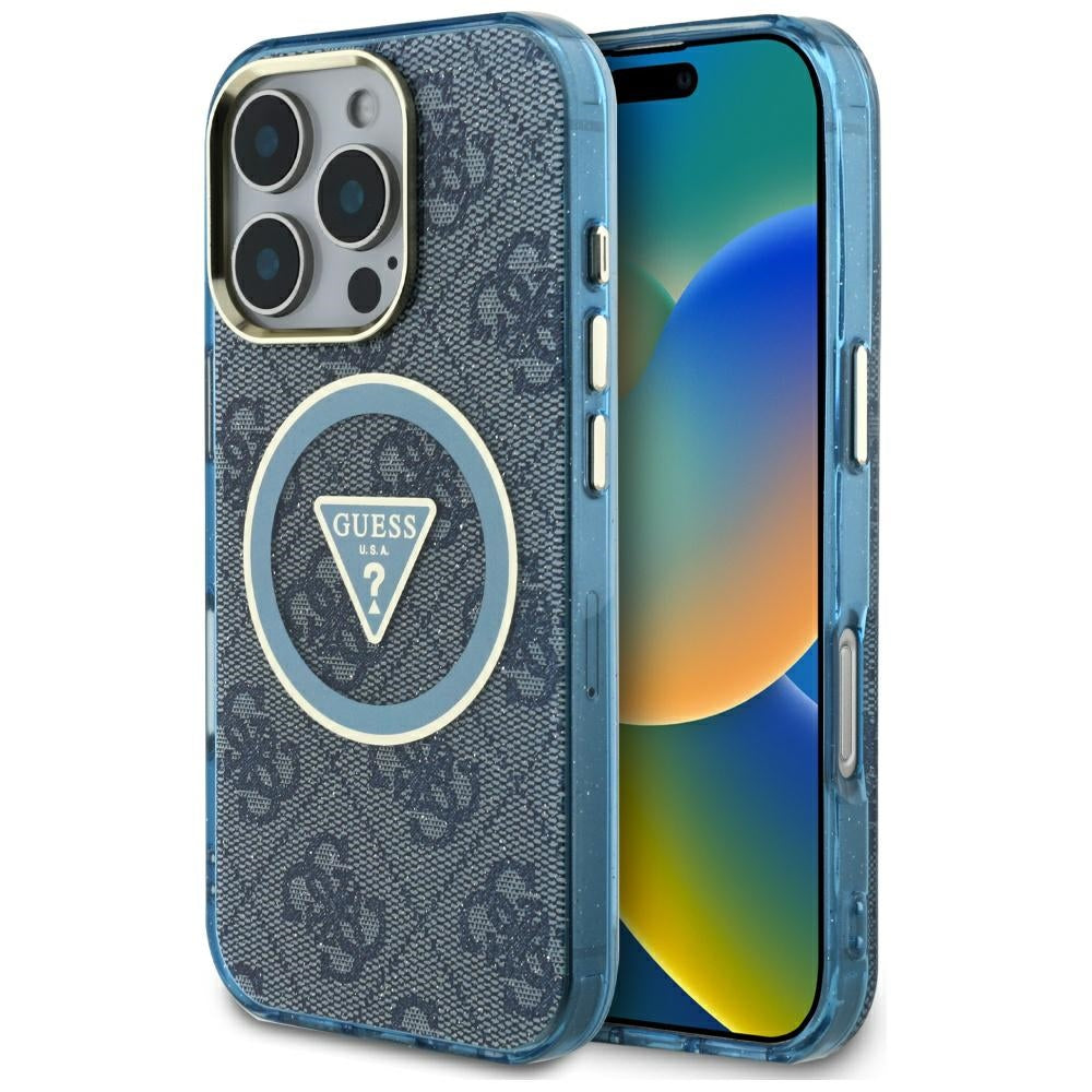 MagSafe-skal för Apple iPhone 16 Pro Max, Guess, IML Glitter 4G Circle Triangle, Blå
