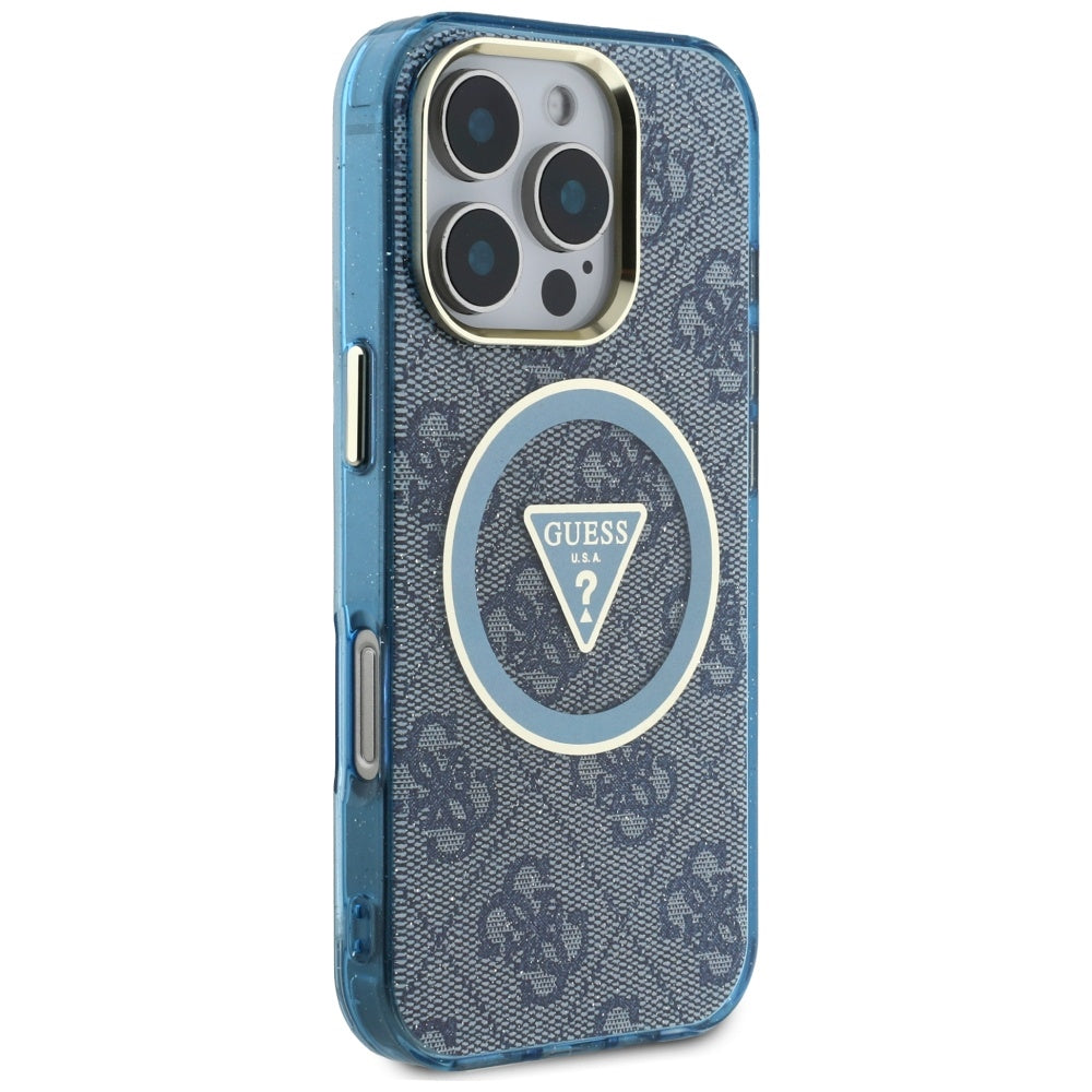 MagSafe-skal för Apple iPhone 16 Pro Max, Guess, IML Glitter 4G Circle Triangle, Blå