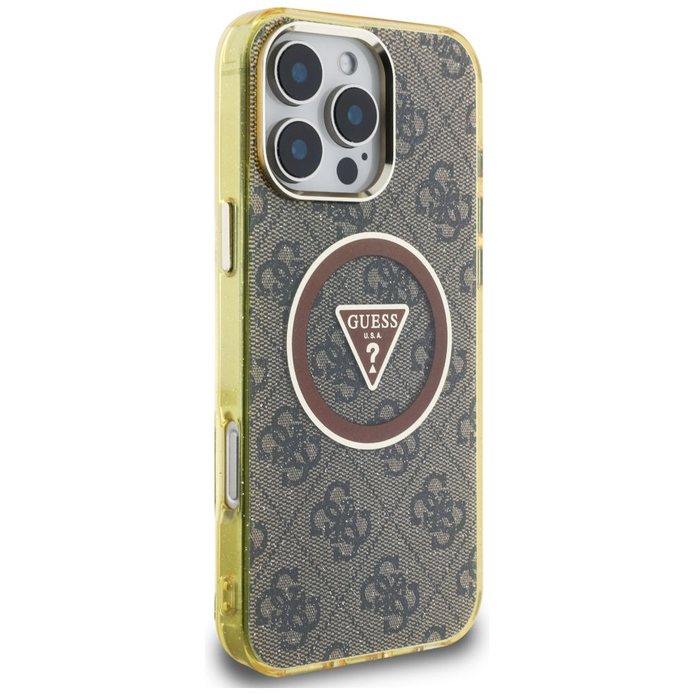MagSafe-fodral för Apple iPhone 16 Pro Max, Guess, IML Glitter 4G Circle Triangle, Brun