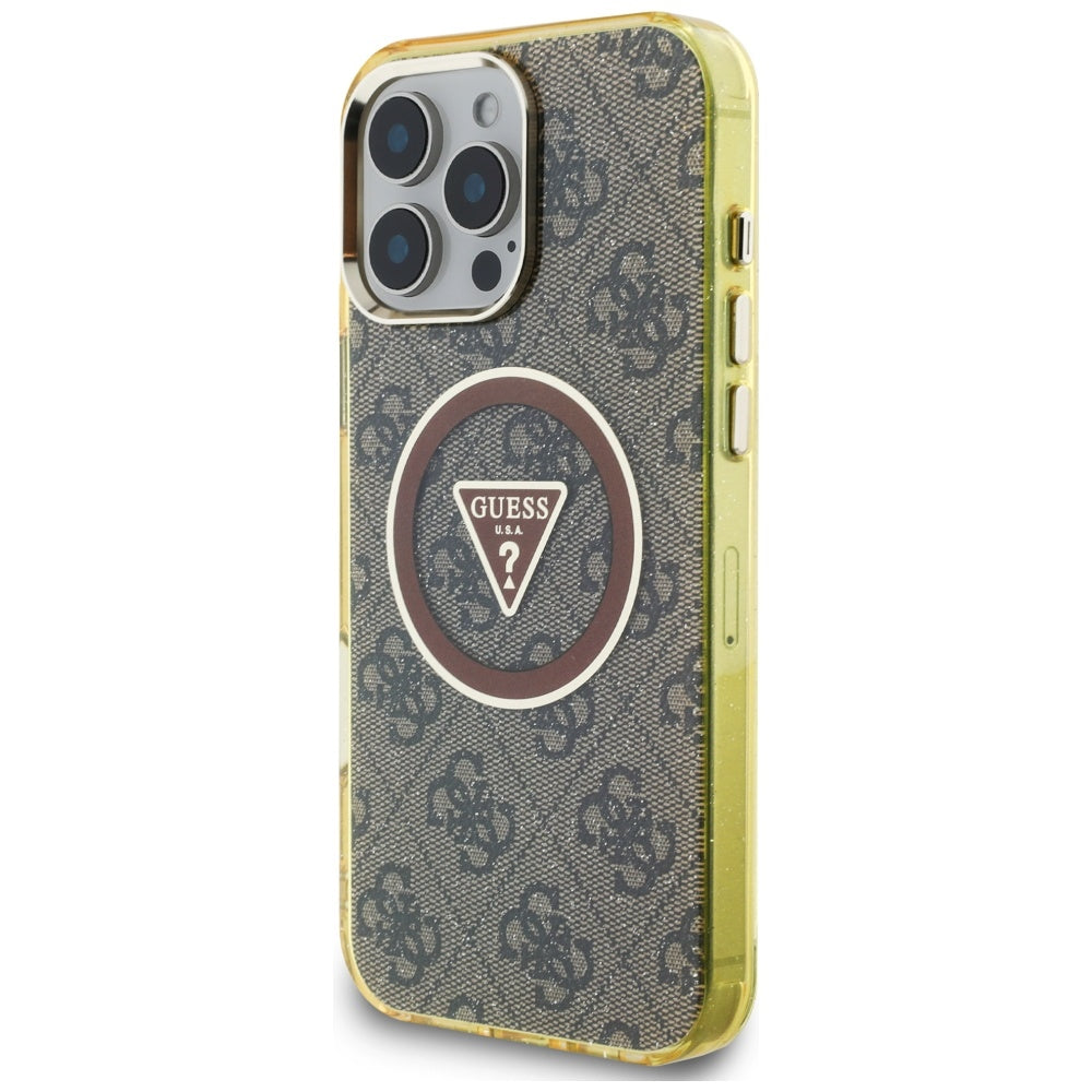 MagSafe-fodral för Apple iPhone 16 Pro Max, Guess, IML Glitter 4G Circle Triangle, Brun