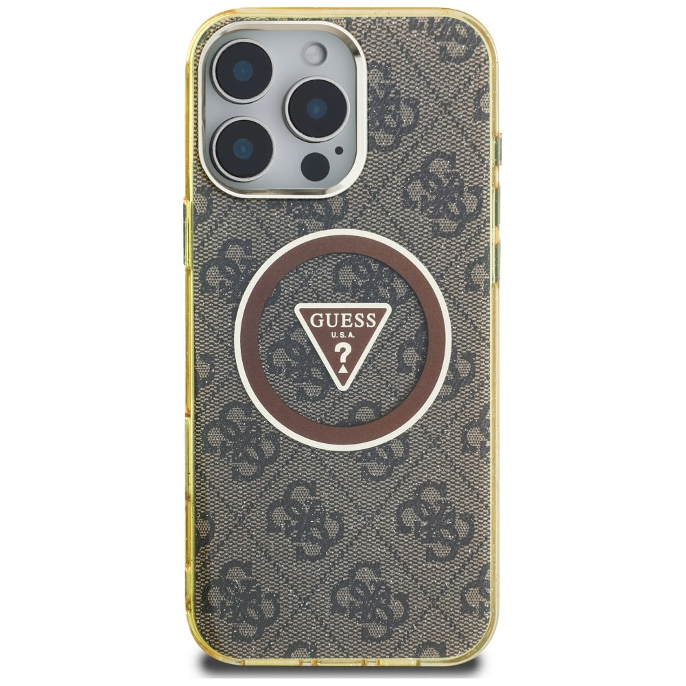 MagSafe-fodral för Apple iPhone 16 Pro Max, Guess, IML Glitter 4G Circle Triangle, Brun