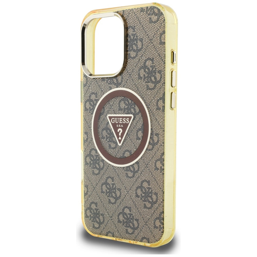MagSafe-fodral för Apple iPhone 16 Pro Max, Guess, IML Glitter 4G Circle Triangle, Brun