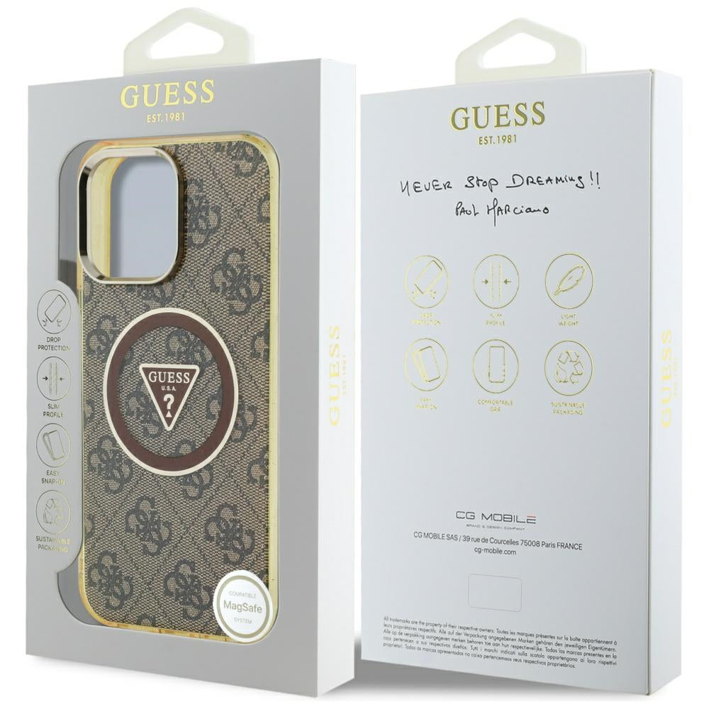 MagSafe-fodral för Apple iPhone 16 Pro Max, Guess, IML Glitter 4G Circle Triangle, Brun