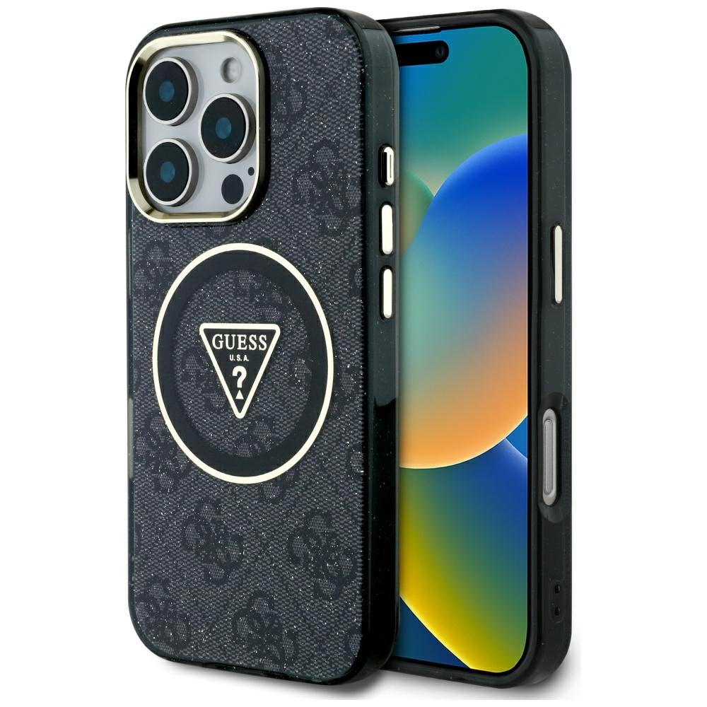 MagSafe-fodral för Apple iPhone 16 Pro Max, Guess, IML Glitter 4G Circle Triangle, Svart