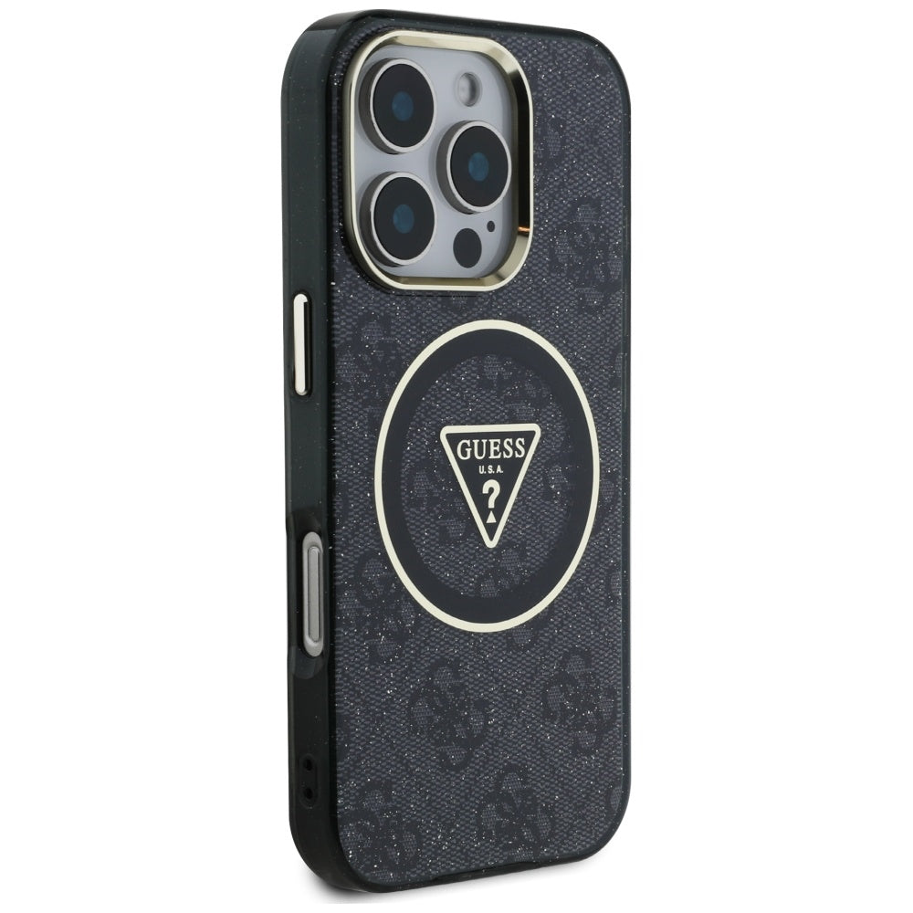 MagSafe-fodral för Apple iPhone 16 Pro Max, Guess, IML Glitter 4G Circle Triangle, Svart