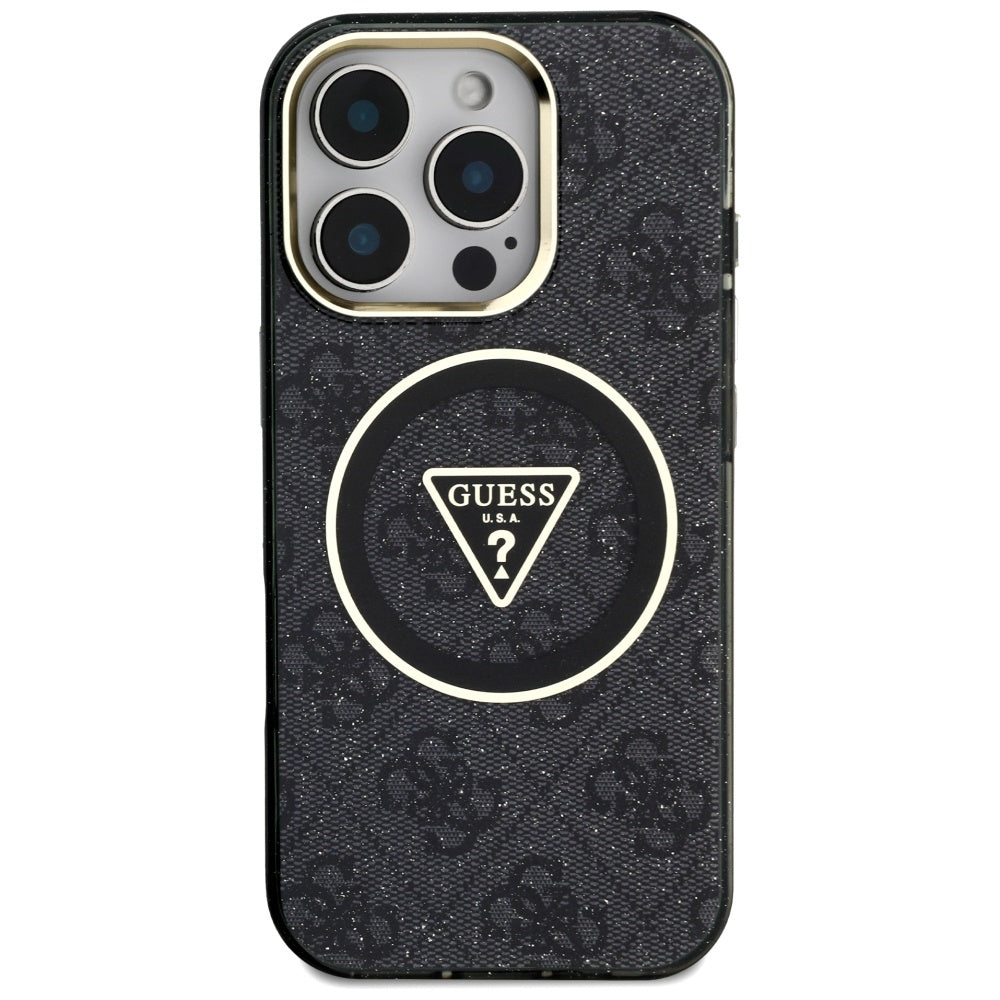MagSafe-fodral för Apple iPhone 16 Pro Max, Guess, IML Glitter 4G Circle Triangle, Svart