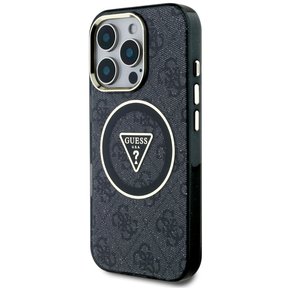 MagSafe-fodral för Apple iPhone 16 Pro Max, Guess, IML Glitter 4G Circle Triangle, Svart