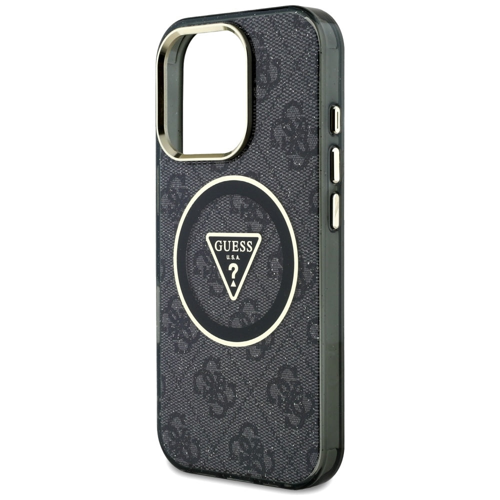 MagSafe-fodral för Apple iPhone 16 Pro Max, Guess, IML Glitter 4G Circle Triangle, Svart