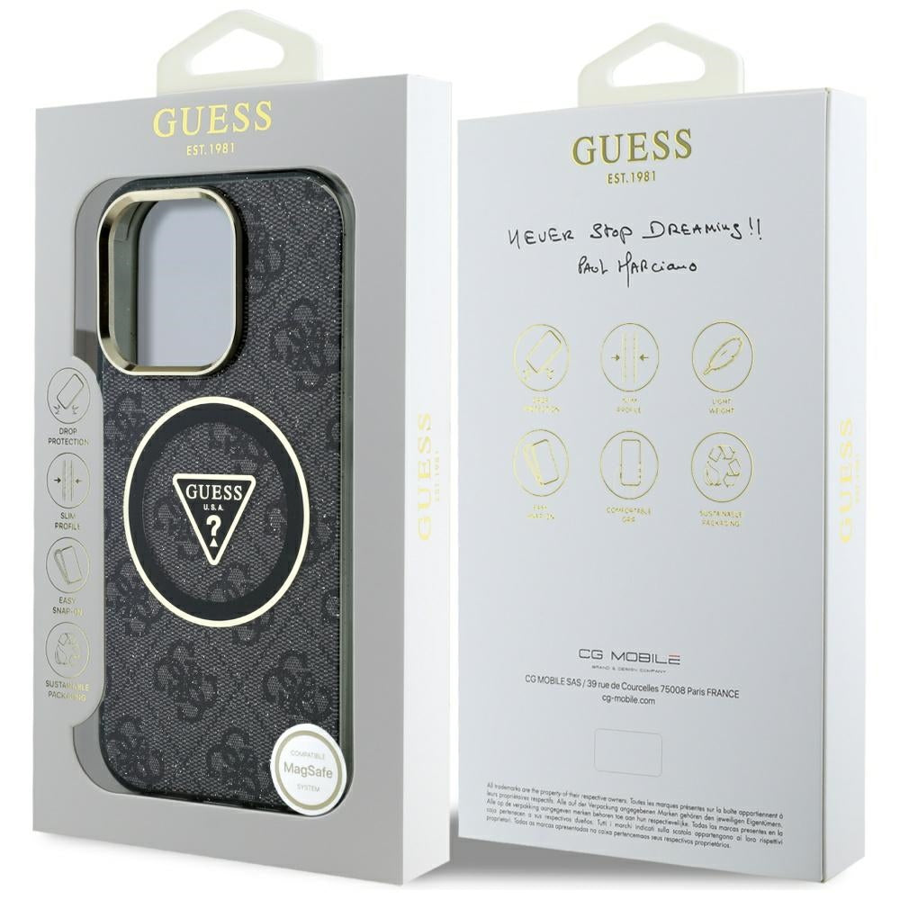 MagSafe-fodral för Apple iPhone 16 Pro Max, Guess, IML Glitter 4G Circle Triangle, Svart