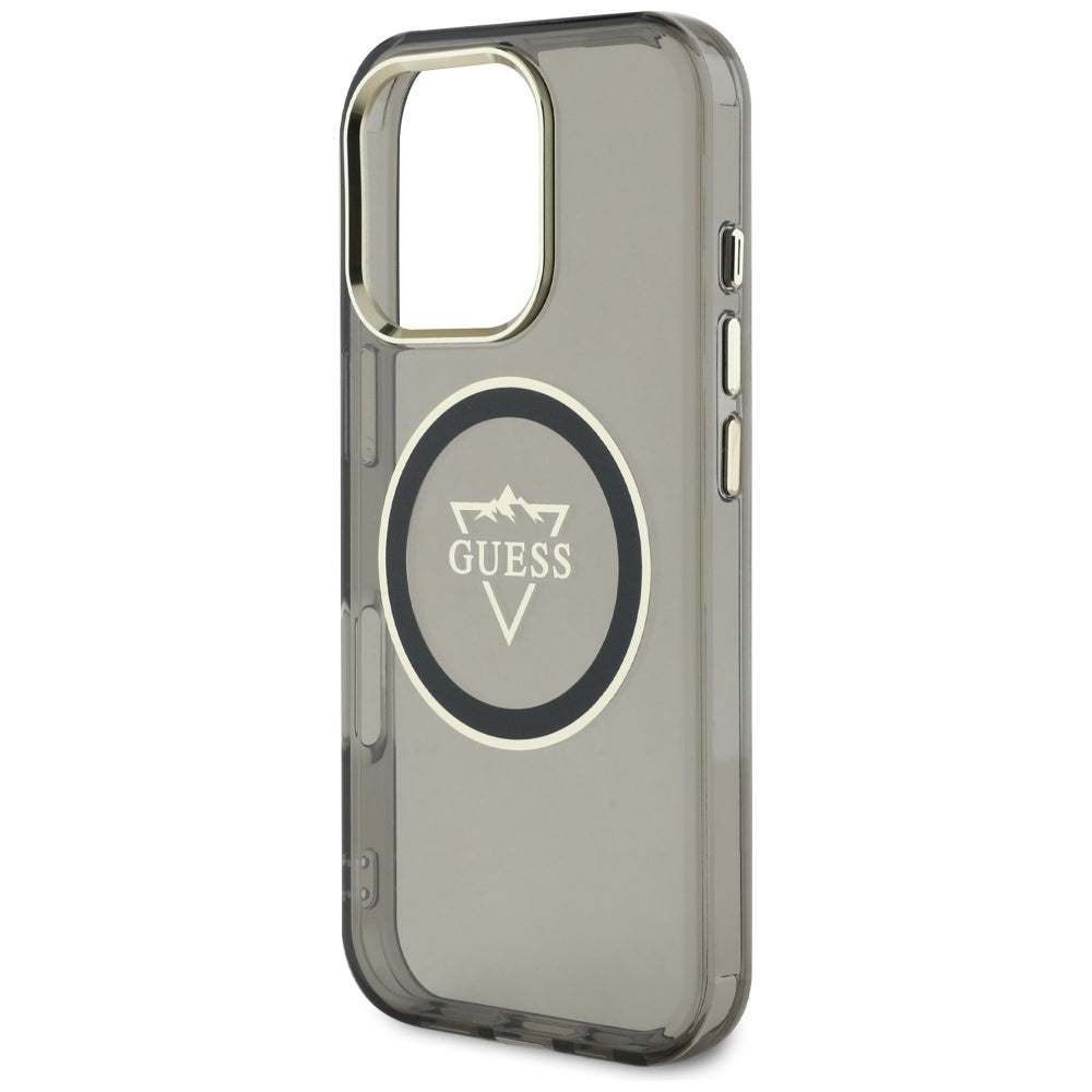 MagSafe Case for Apple iPhone 16 Pro Max, Guess, IML Metal Mountain Logo, Black