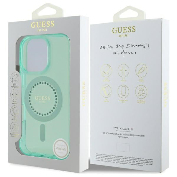 MagSafe Case for Apple iPhone 16 Pro Max, Guess, IML Rhinestone, Green