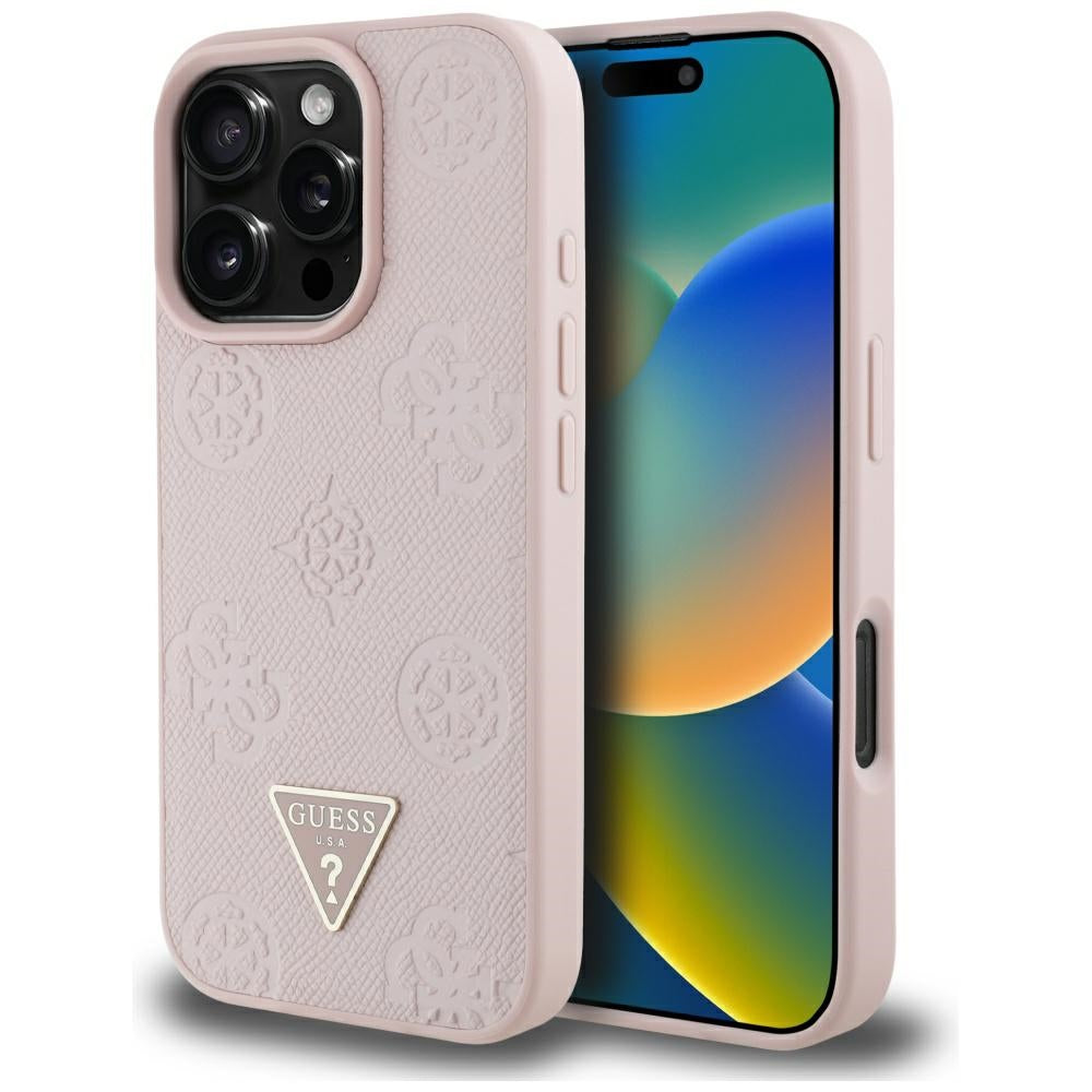 MagSafe-skal för Apple iPhone 16 Pro Max, Guess, Peony Grained Hot Stamp Triangle, Rosa