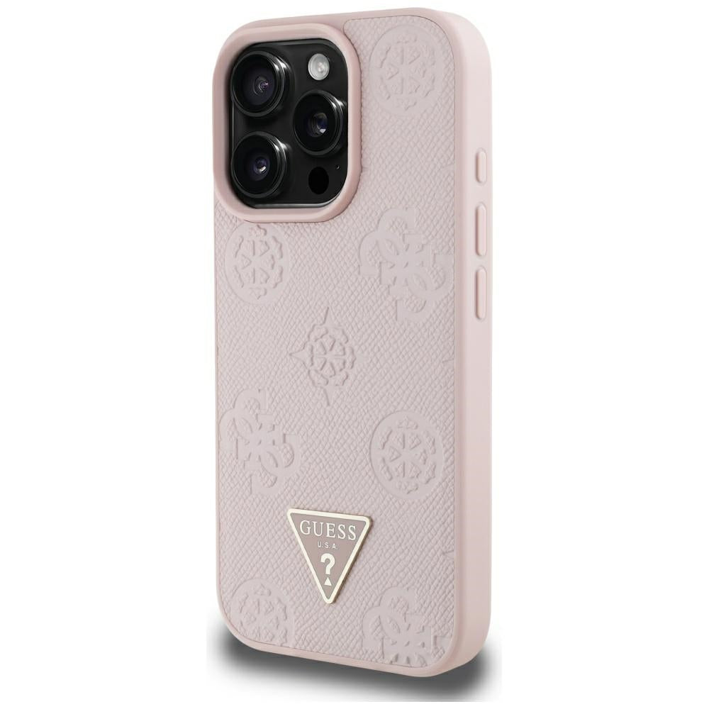MagSafe-skal för Apple iPhone 16 Pro Max, Guess, Peony Grained Hot Stamp Triangle, Rosa