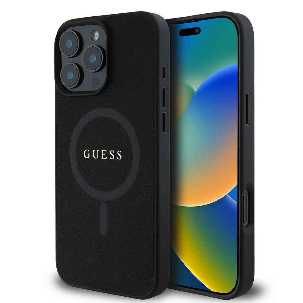 MagSafe Case for Apple iPhone 16 Pro Max, Guess, Saffiano Classic Logo, Black