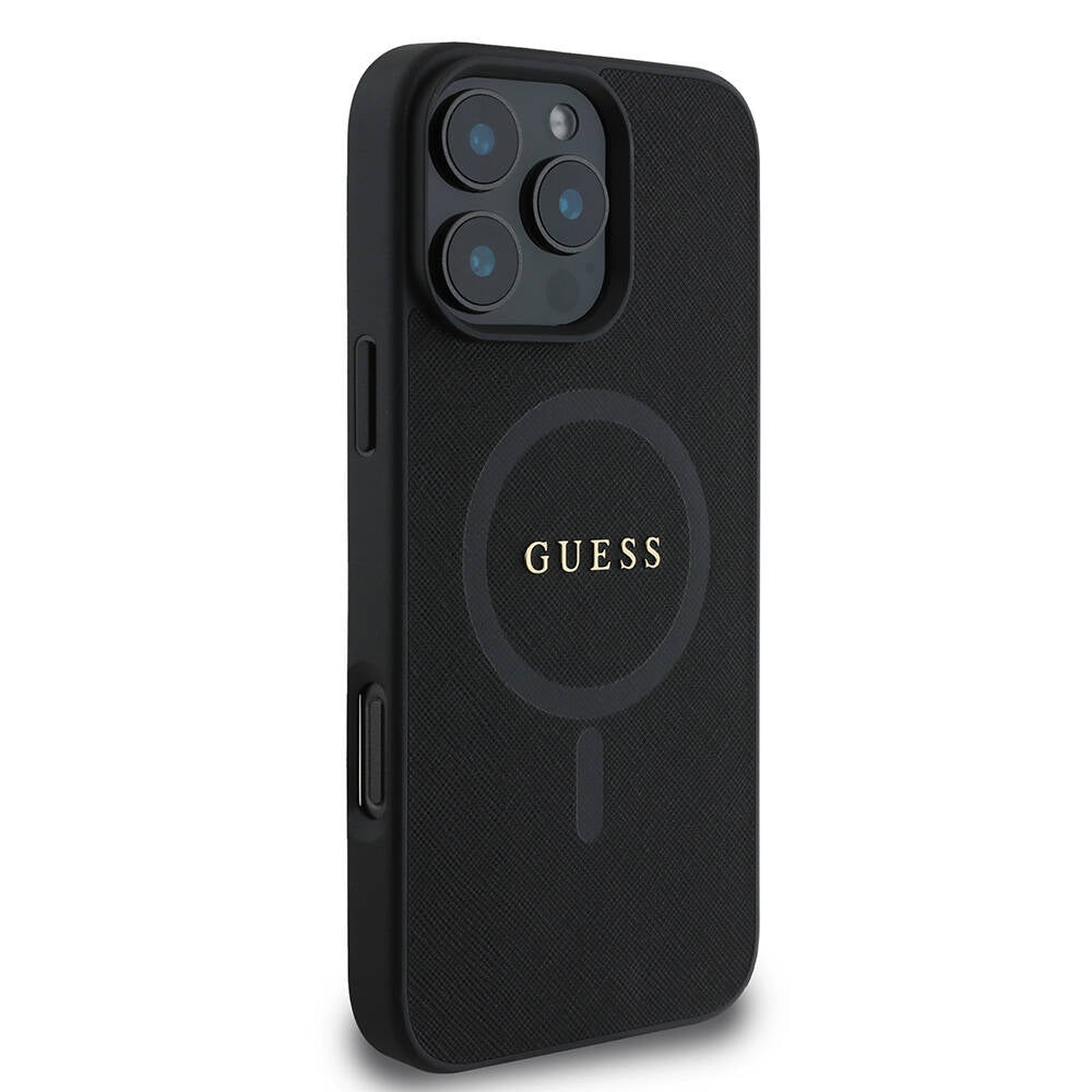 MagSafe Case for Apple iPhone 16 Pro Max, Guess, Saffiano Classic Logo, Black