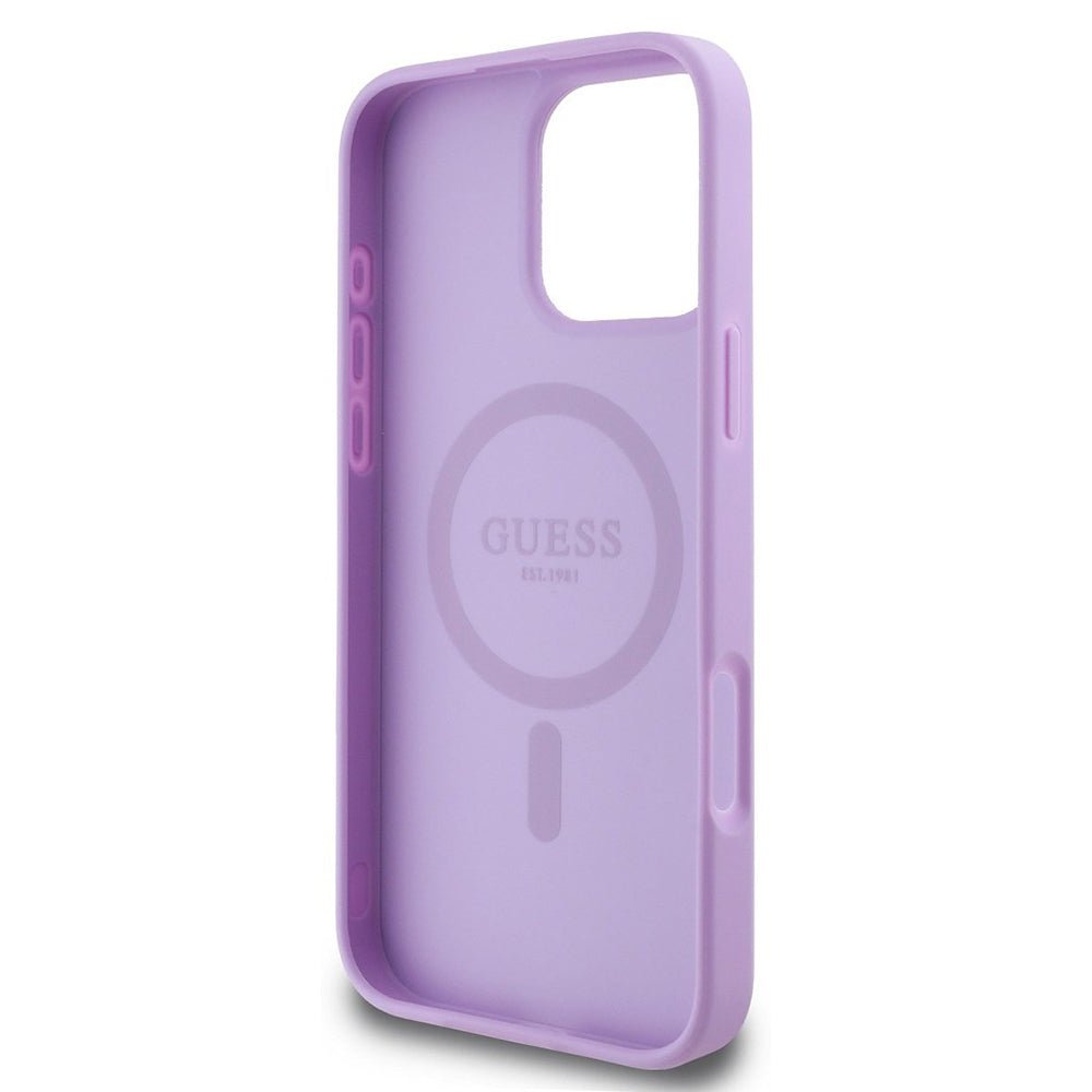 MagSafe Case for Apple iPhone 16 Pro Max, Guess, Saffiano Peony Classic Logo, Purple