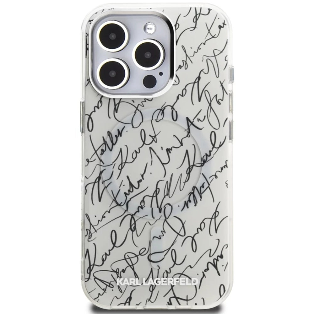 MagSafe-skal för Apple iPhone 16 Pro Max, Karl Lagerfeld, IML Karl Script Pattern, Vit