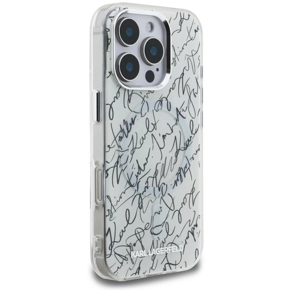 MagSafe-skal för Apple iPhone 16 Pro Max, Karl Lagerfeld, IML Karl Script Pattern, Vit