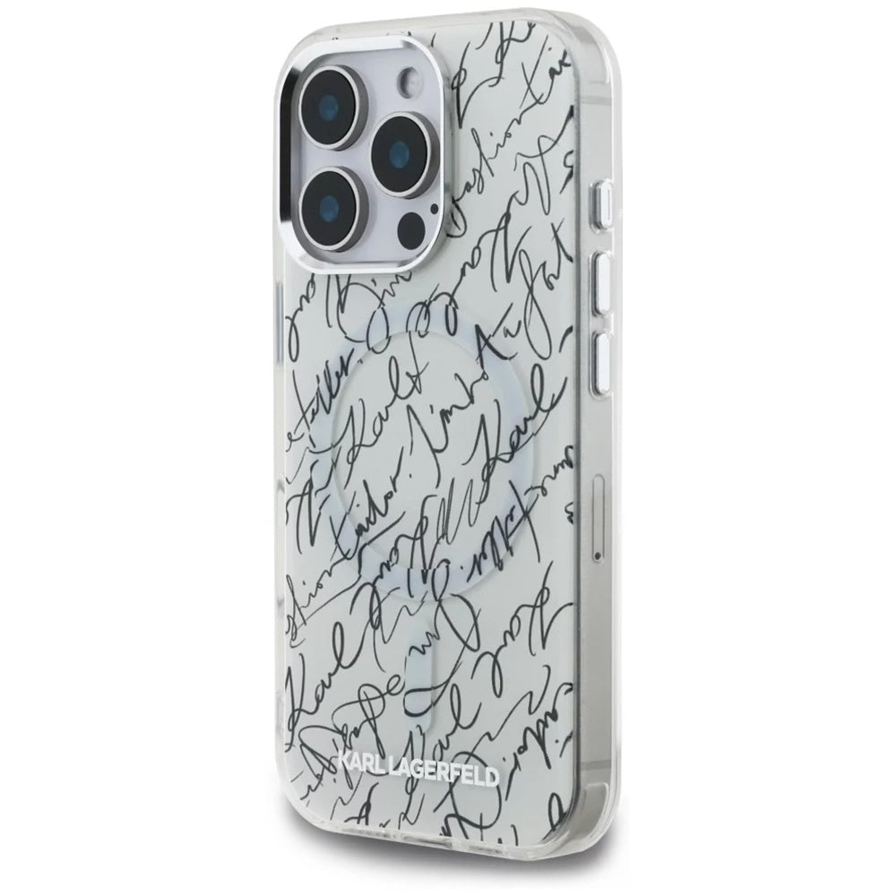 MagSafe-skal för Apple iPhone 16 Pro Max, Karl Lagerfeld, IML Karl Script Pattern, Vit