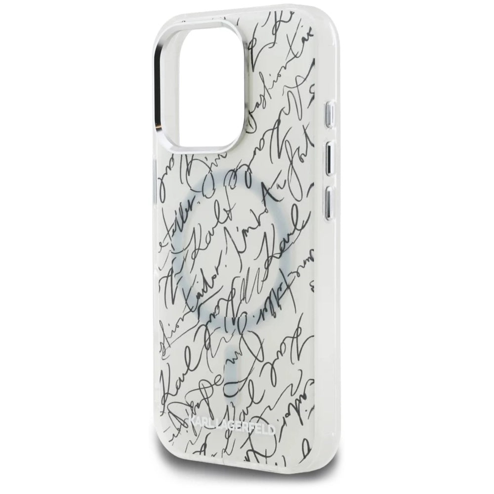 MagSafe-skal för Apple iPhone 16 Pro Max, Karl Lagerfeld, IML Karl Script Pattern, Vit