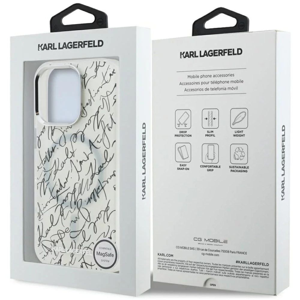 MagSafe-skal för Apple iPhone 16 Pro Max, Karl Lagerfeld, IML Karl Script Pattern, Vit