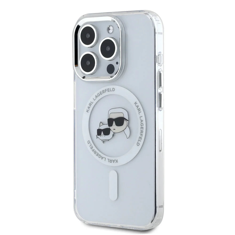 MagSafe-skal för Apple iPhone 16 Pro Max, Karl Lagerfeld, IML Metal Karl & Choupette's Heads, Vit