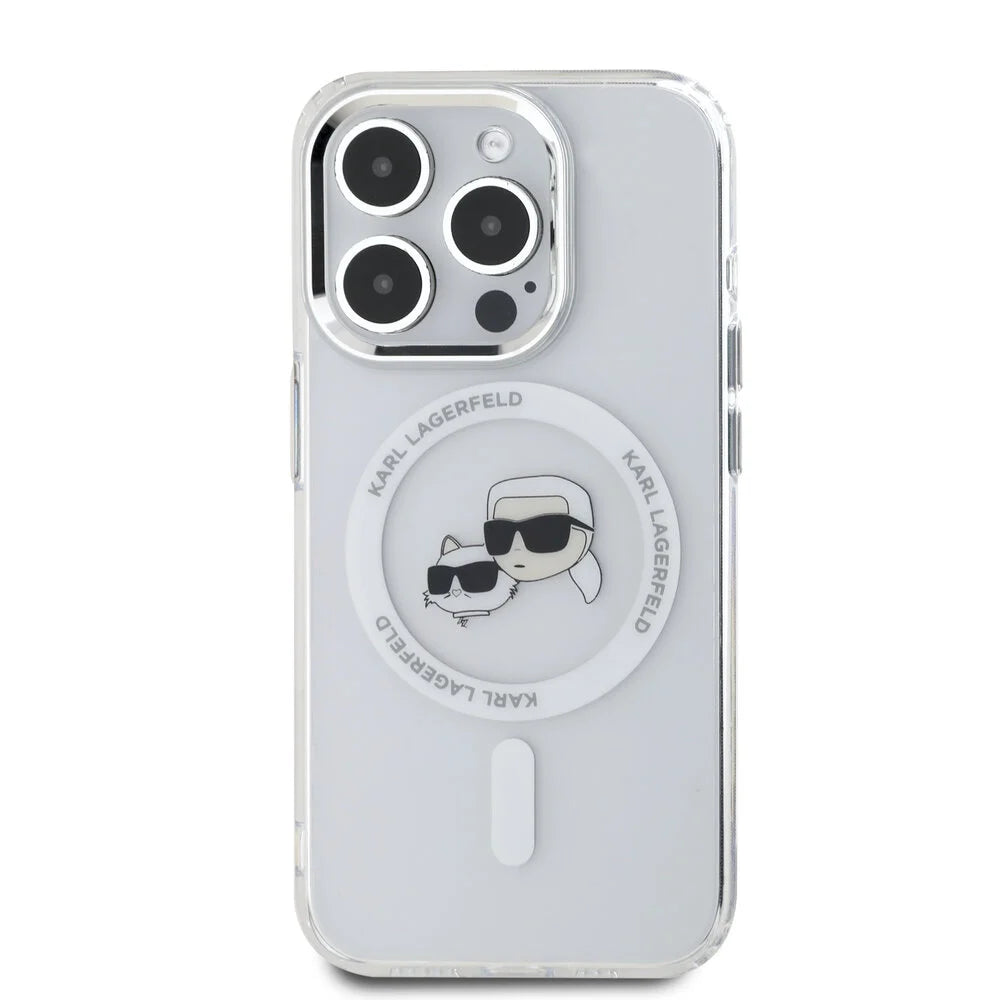 MagSafe-skal för Apple iPhone 16 Pro Max, Karl Lagerfeld, IML Metal Karl & Choupette's Heads, Vit