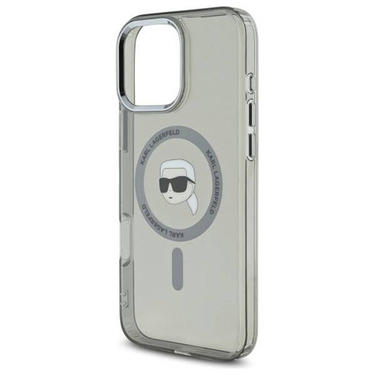 MagSafe Case for Apple iPhone 16 Pro Max, Karl Lagerfeld, IML Metal Karl's Head, Black