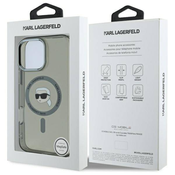 MagSafe-skal för Apple iPhone 16 Pro Max, Karl Lagerfeld, IML Metal Karl's Head, Svart