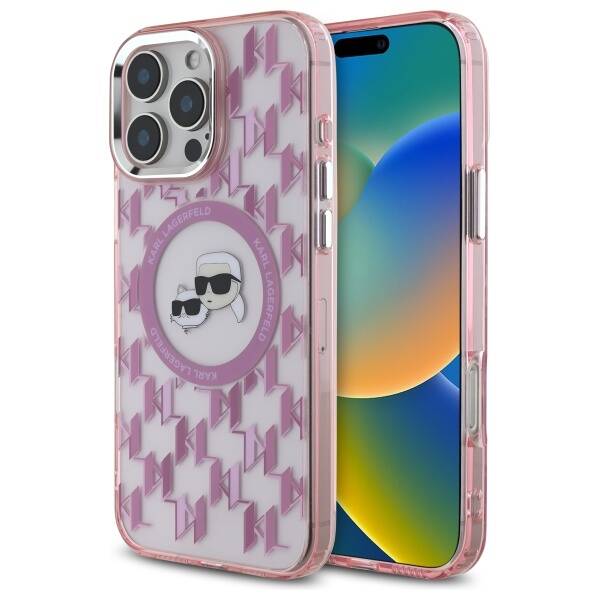MagSafe-skal för Apple iPhone 16 Pro Max, Karl Lagerfeld, IML Monogram Karl & Choupette's Heads, Rosa