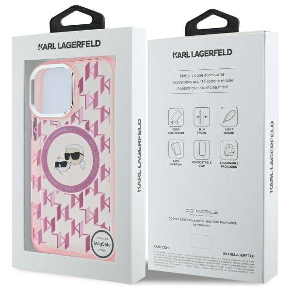 MagSafe-skal för Apple iPhone 16 Pro Max, Karl Lagerfeld, IML Monogram Karl & Choupette's Heads, Rosa