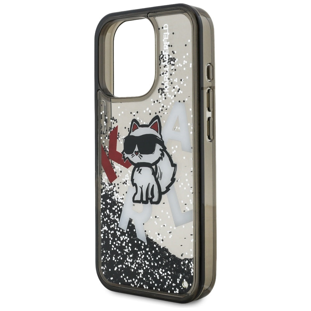 MagSafe-skal för Apple iPhone 16 Pro Max, Karl Lagerfeld, Liquid Glitter Choupette Logo, Svart
