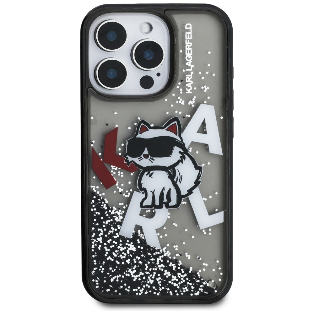 MagSafe-skal för Apple iPhone 16 Pro Max, Karl Lagerfeld, Liquid Glitter Choupette Logo, Svart