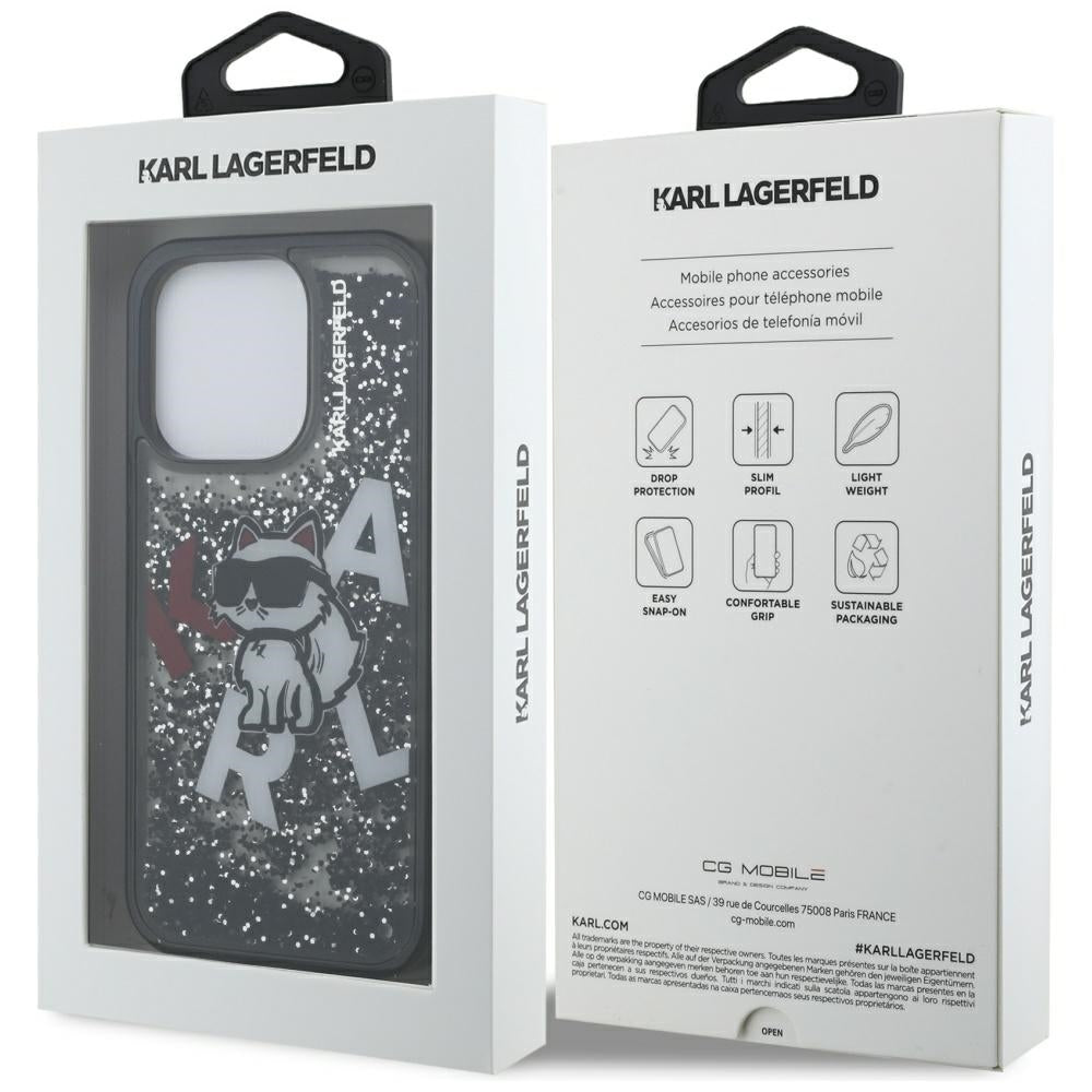 MagSafe-skal för Apple iPhone 16 Pro Max, Karl Lagerfeld, Liquid Glitter Choupette Logo, Svart