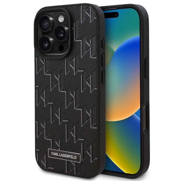 MagSafe Case for Apple iPhone 16 Pro Max, Karl Lagerfeld, Monogram Metal Logo, Black