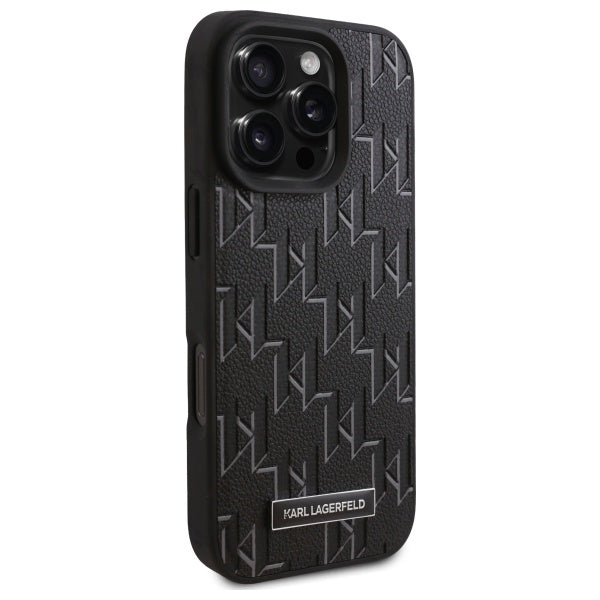 MagSafe Case for Apple iPhone 16 Pro Max, Karl Lagerfeld, Monogram Metal Logo, Black