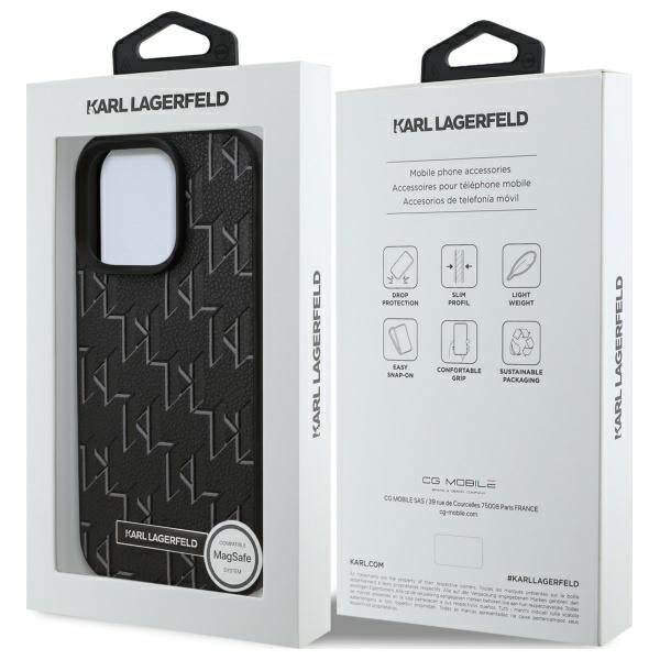 MagSafe Case for Apple iPhone 16 Pro Max, Karl Lagerfeld, Monogram Metal Logo, Black