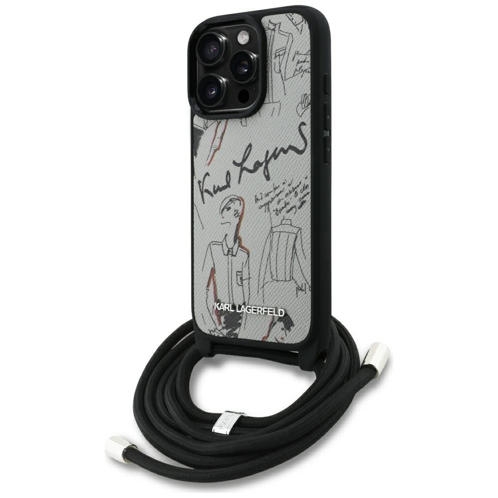 MagSafe-fodral för Apple iPhone 16 Pro Max, Karl Lagerfeld, Saffiano Crossbody, Grå