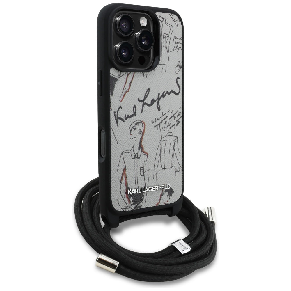 MagSafe-fodral för Apple iPhone 16 Pro Max, Karl Lagerfeld, Saffiano Crossbody, Grå