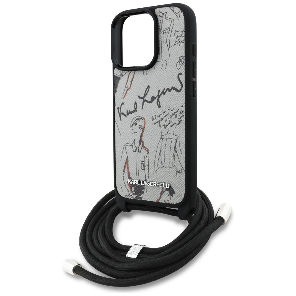 MagSafe-fodral för Apple iPhone 16 Pro Max, Karl Lagerfeld, Saffiano Crossbody, Grå