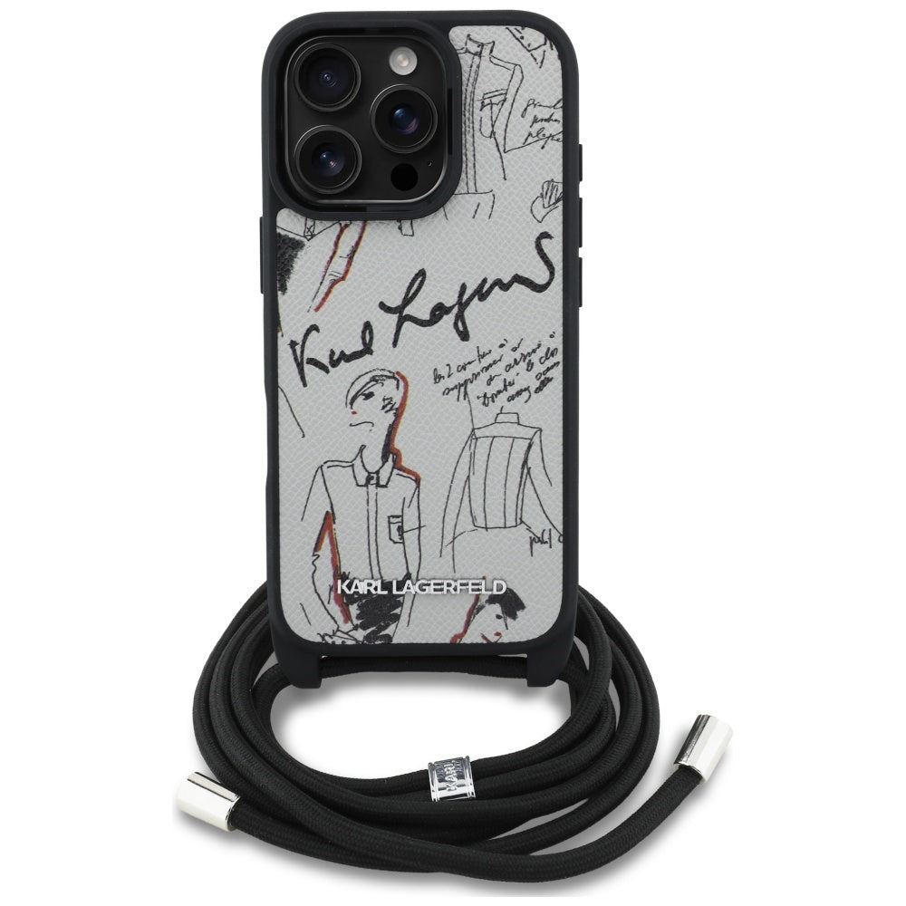 MagSafe-fodral för Apple iPhone 16 Pro Max, Karl Lagerfeld, Saffiano Crossbody, Grå